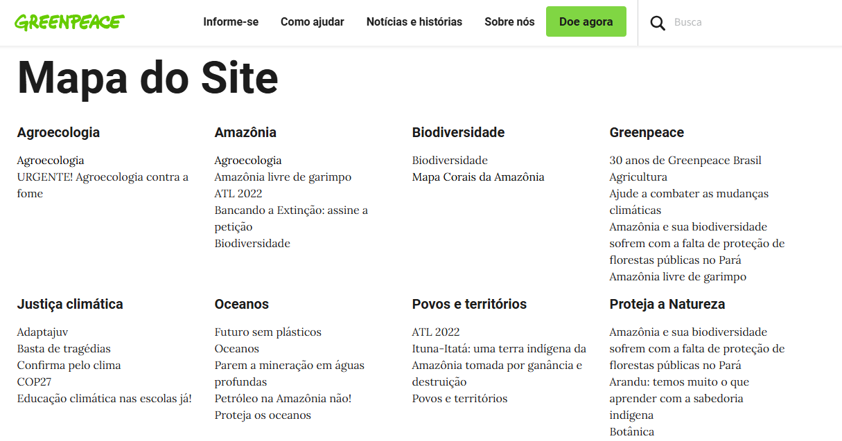 Print do site map do greenpeace 