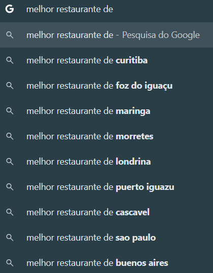 Print da lista de resultados de restaurantes em cidades