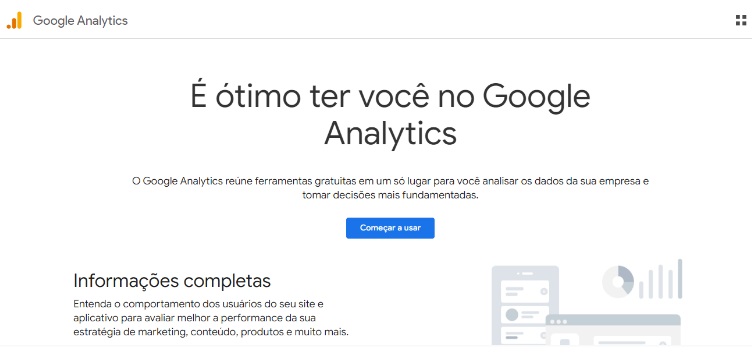 Print da tela de entrada do Google Analytics, com uma saudação da plataforma