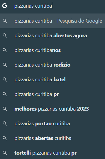 lista de resultado do google com resultados de pizzarias