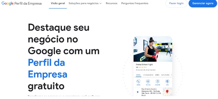 Print da tela de login para configuração do GMB