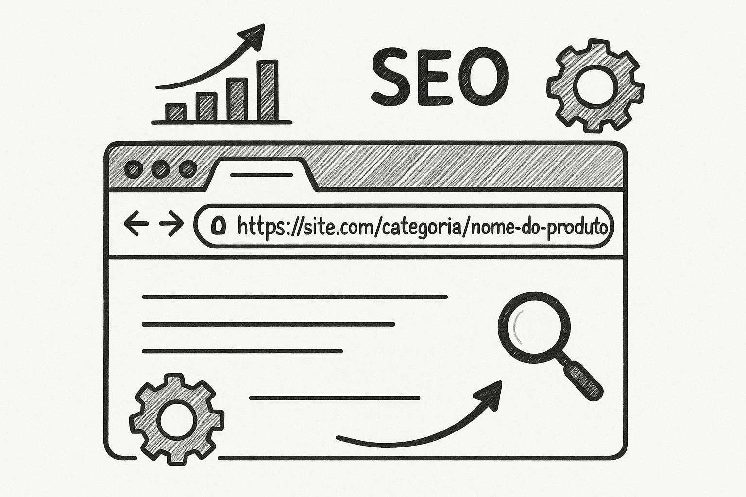 Ilustração em IA de uma página com a estrutura de URL na barra de endereço