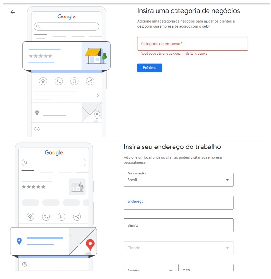 Print Google da tela de configuração do GMB