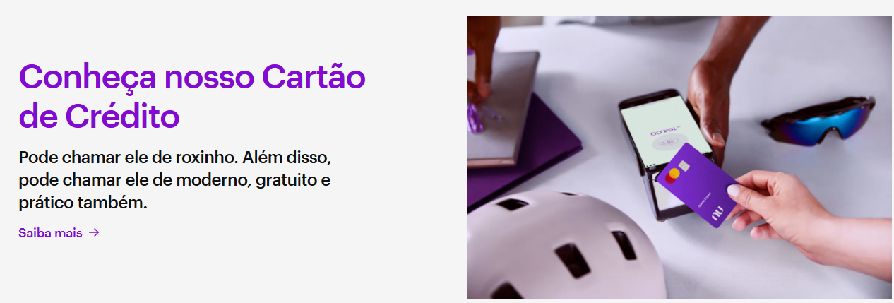 Print site Nubank com texto de propaganda do cartão de crédito
