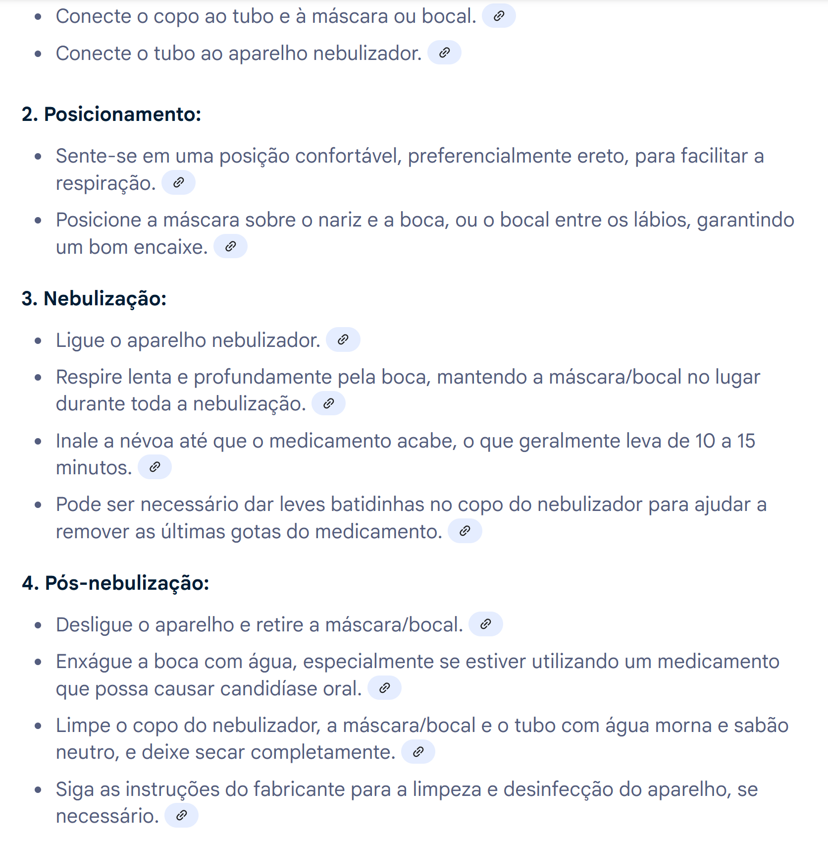Print do resumo AI Overview mostrando as etapas detalhadas de como usar o nebulizador