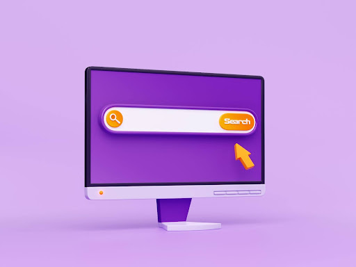 Ilustração da tela de um computador mostrando uma barra de busca