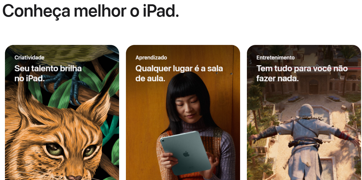 Print das frases de efeito com imagens de divulgação do Ipad no site da Apple