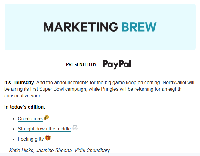 Print do e-mail marketing enviado pelo site Marketingf Brew