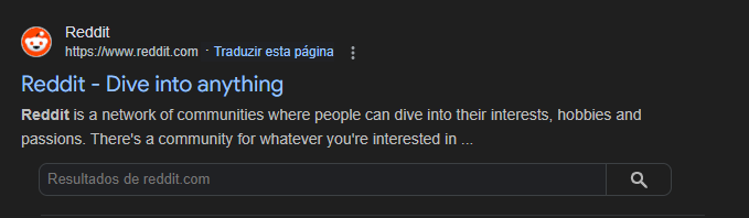 Print da Serach Box do site Reddit na Serp do Google 