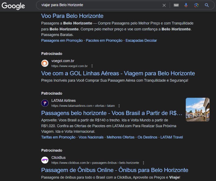 Print Google com busca para 