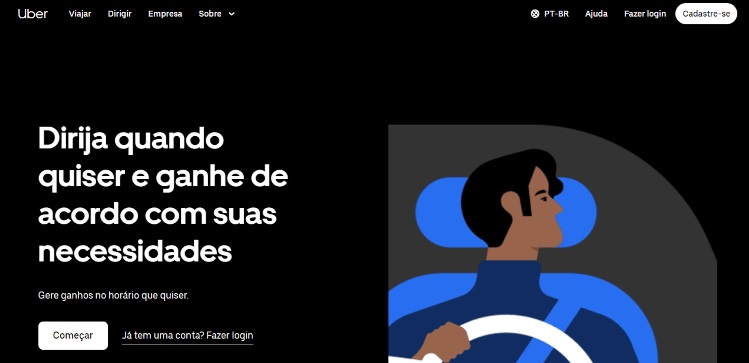 Print da tela principal de cadastro do Uber