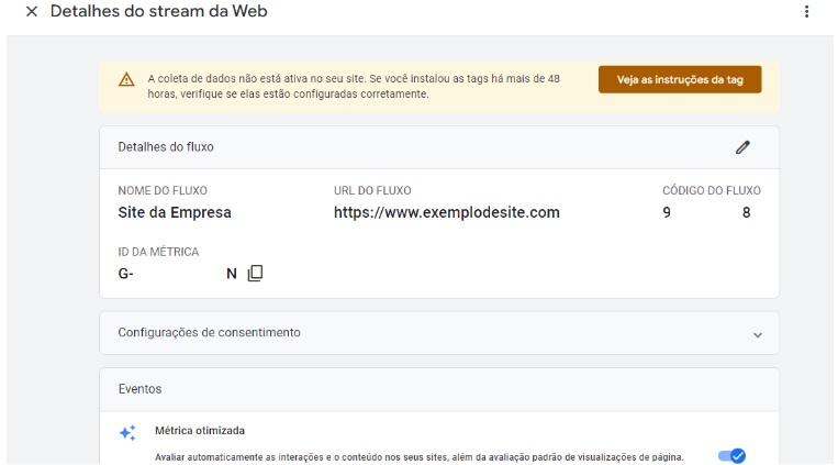 Print da tela de configuração do Analytics com o aviso da coleta de dados não ativa