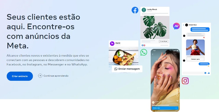 Print Screen da página de entrada do Facebook Ads