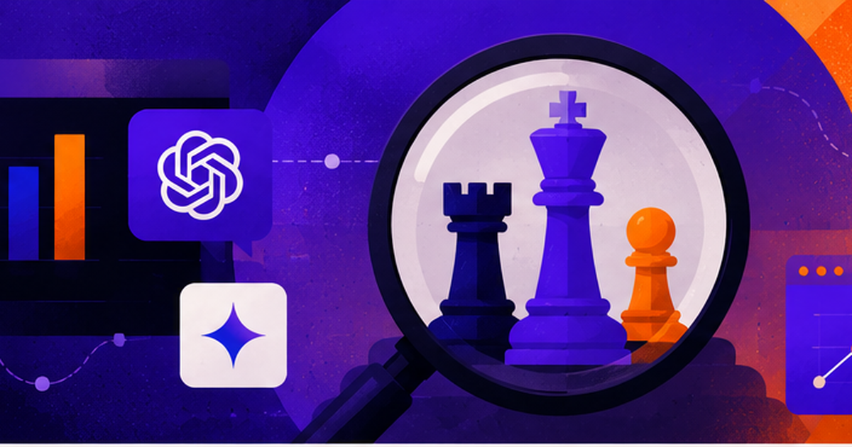 Ilustração de peças de xadrez com a logo do Chat GPT, e AI Overview